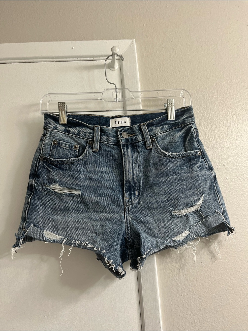 pistola Distressed Denim Cutoff Shorts - Medium Blue